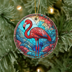Flamant rose tropical Ornement décoratif en cérami