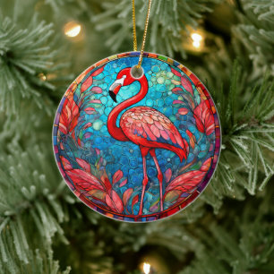 Flamant rose tropical Ornement décoratif en cérami