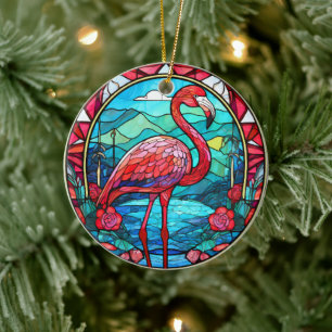 Flamant rose tropical Ornement décoratif en cérami