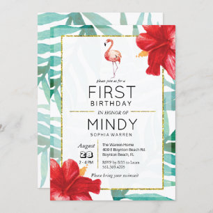 Flamant rose tropical Palm 1er Invitation annivers