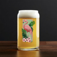 Flamant Rose Tropical Palme Verte Feuilles Lys