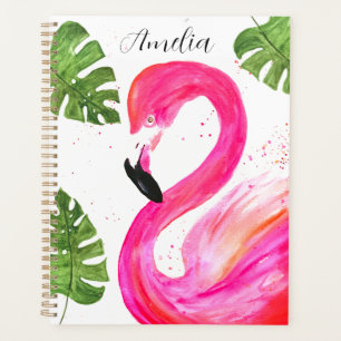 Flamant rose tropical Pink Palm Green Feuille Art 