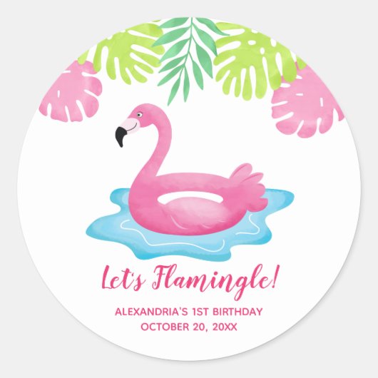 Flamant rose Tropical Pool Party Favoriser Sticker (Devant)