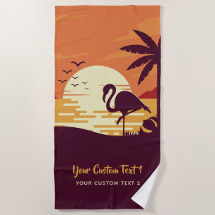 Flamant rose tropical serviette de plage de texte 