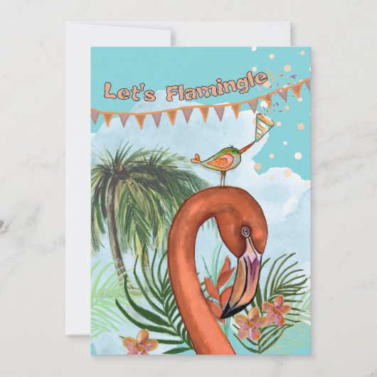Flamant rose Tropical & Toucan Invitation d'annive (Devant)