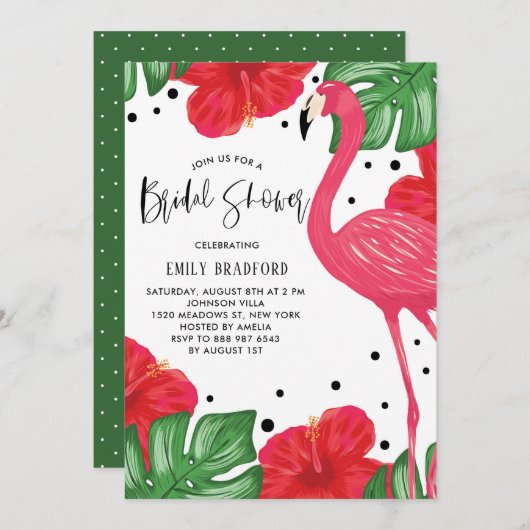 Flamant rose tropicale Invitation à la douche nupt (Devant / Derrière)