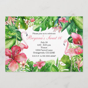 Flamant rose Tropiques Été Anniversaire Invitation