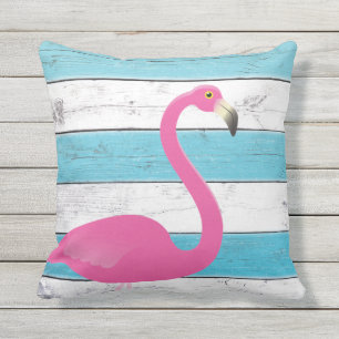 Flamant rose Turquoise & Blanc rayé Coussin exté
