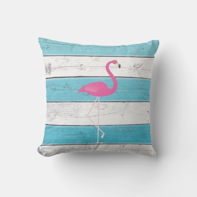 Flamant rose Turquoise & Blanc rayé Coussin extéri (Recto)