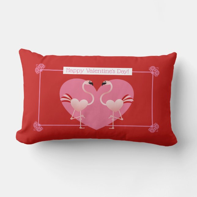 Flamant rose Valentine's Day Lumbar Coussin (Recto)