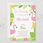 Flamant rose vert Invitations d'anniversaire (Devant)