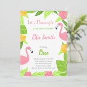 Flamant rose vert Invitations d'anniversaire (Debout devant)
