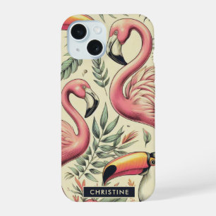 Flamant rose vintage et Toucan sans couture