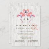 Flamant rose Watercolor Wedding Invitations (Devant / Derrière)