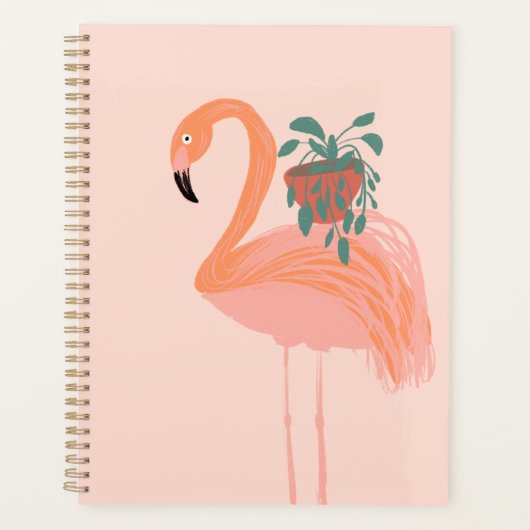 Flamant tropical avec plante en pot dessinée à la (Devant)