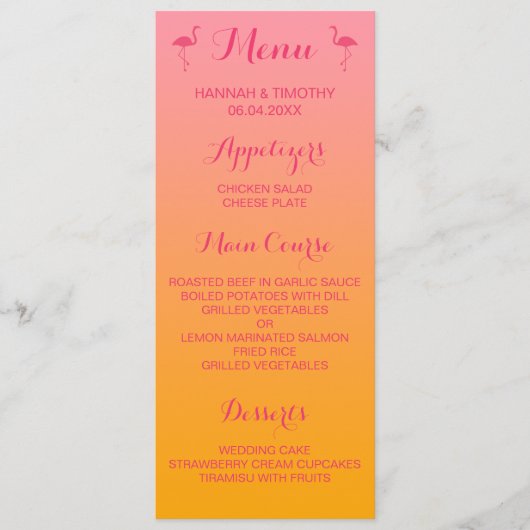 Flamants roses À La Carte Mariage Tropical Rose Et (Devant)