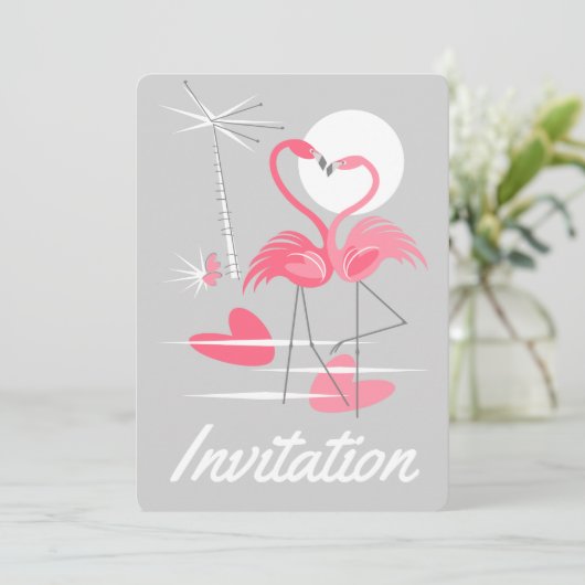 Flamants roses Amour Invitation verticale (Debout devant)