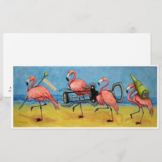 Flamants roses avec carte d'ouverture de vin (Devant / Derrière)