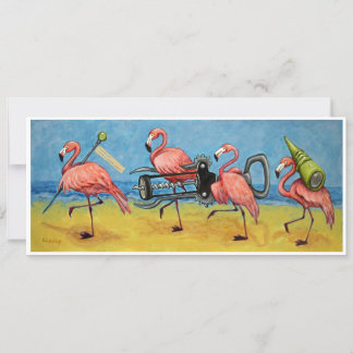Flamants roses avec carte d'ouverture de vin