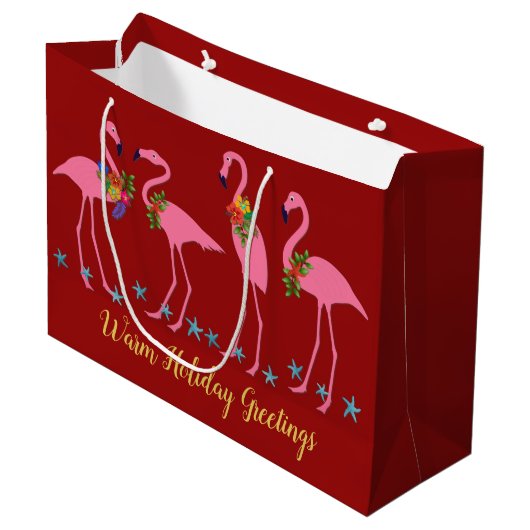 Flamants roses Chaud Noël Grand Papier Sac cadeau (Devant Angle)