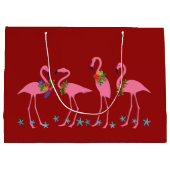 Flamants roses Chaud Noël Grand Papier Sac cadeau (Dos)