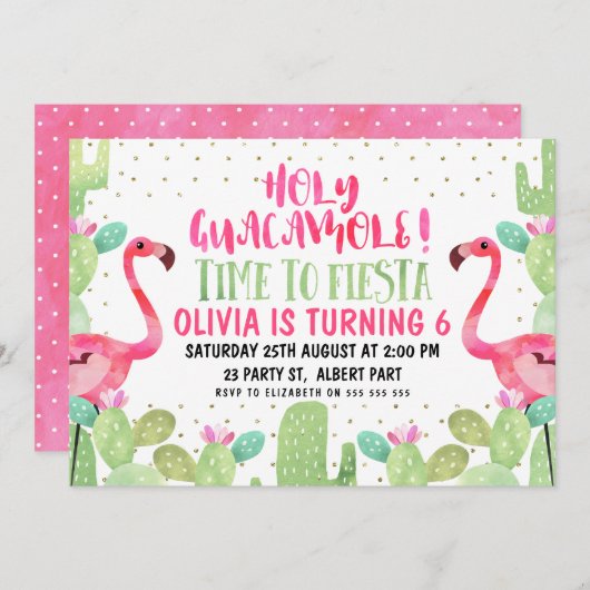 Flamants roses d'aquarelle Invitation à la fête d' (Devant / Derrière)