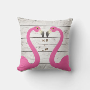 Flamants roses de baiser Monogramme Coussin extéri