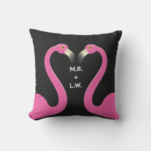 Flamants roses de baisers Monogrammes Coussin rose