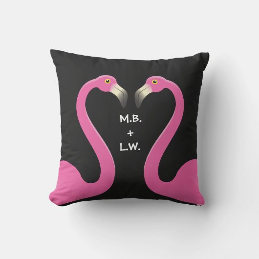 Flamants roses de baisers Monogrammes Coussin rose (Recto)