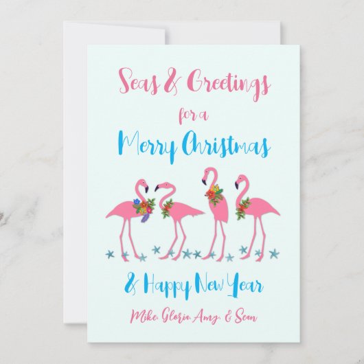 Flamants roses de mer et de voeux Carte de Noël (Devant)