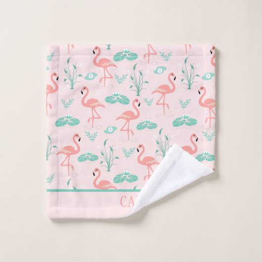 Flamants roses de monogramme Feuilles de palmier v (Gant de toilette)