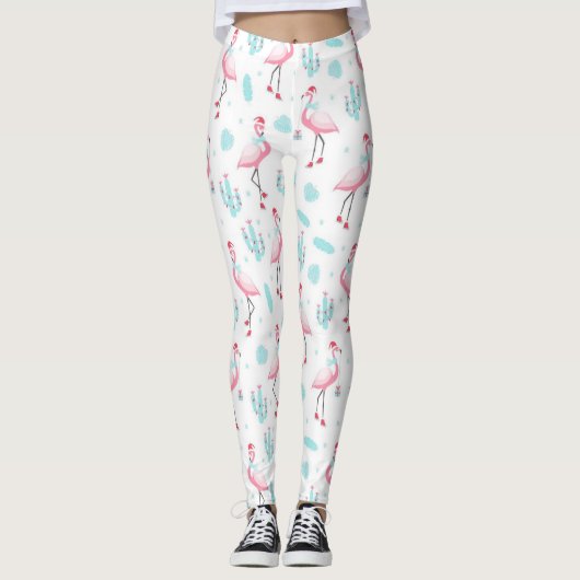 Flamants roses de Noël Cactus Leggings (Devant)