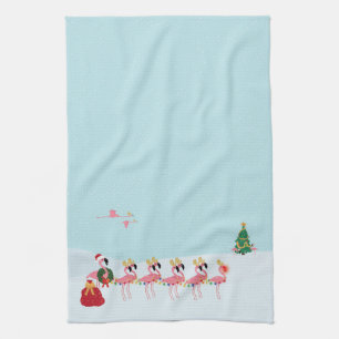 Flamants roses de Noël Serviette de cuisine