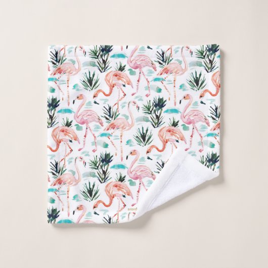 Flamants roses de rose d'aquarelle d'AWKWARRRD (Gant de toilette)