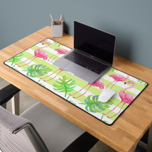 FLAMANTS ROSES ET FEUILLES TROPICALES VERTES (Bureau 2)