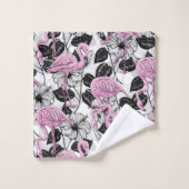 Flamants roses et fleurs d'hibiscus (Gant de toilette)