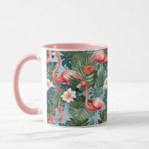 Flamants roses et palmier Feuille mug