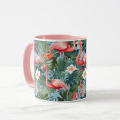 Flamants roses et palmier Feuille mug (Devant gauche)