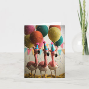 Flamants roses feuillés Carte d'anniversaire avec