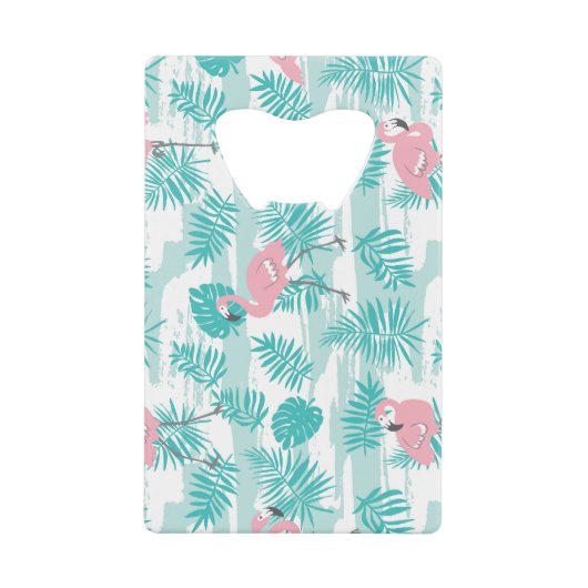 flamants roses, feuilles de palmiers verts, tropic (Devant)