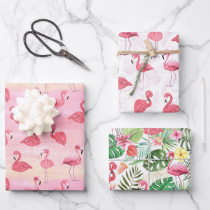 Flamants roses feuilles tropicales