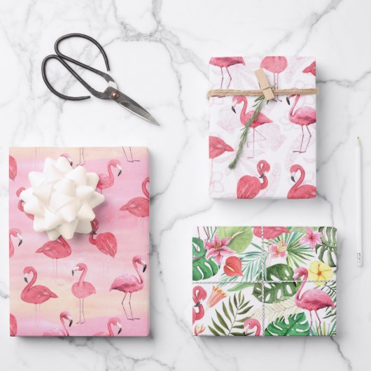 Flamants roses feuilles tropicales (Recto)