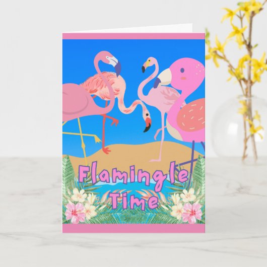 Flamants roses Flamingage Temps Fête Invitation (Fleur jaune)