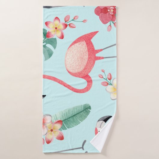 Flamants roses Fleurs tropicales Motif aquarelle (Serviette de bain)