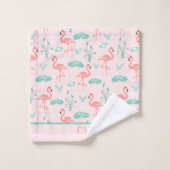 Flamants roses monogramme feuilles de palmier vert (Gant de toilette)