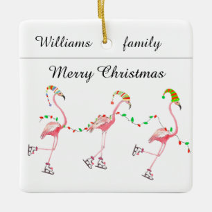 Flamants roses monogrammés ornement de Noël