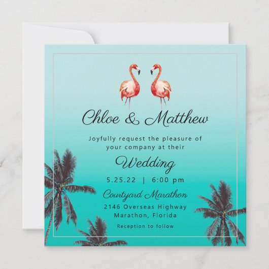 Flamants roses Plage tropicale Mariage Invitation (Devant)