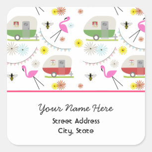Flamants roses & Remorques Rétro Adresse Sticker
