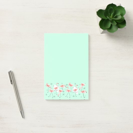 Flamants roses Retro Green Large post-it note vert (Bureau)