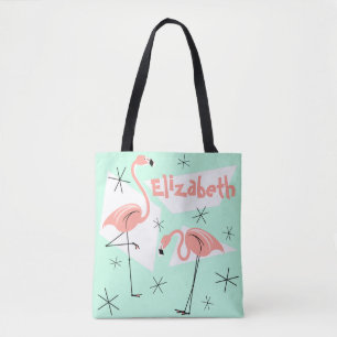 Flamants roses Retro Green Nom sur tout le sac fou